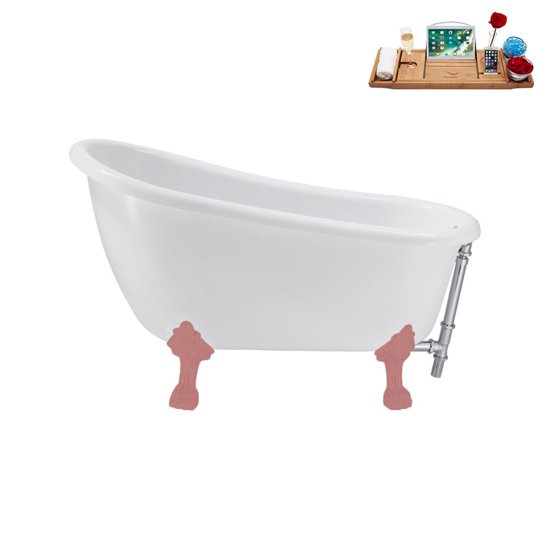 53.1'' x 25.6'' Soaking Acrylic Bathtub, Polished Chrome, Matte Pink