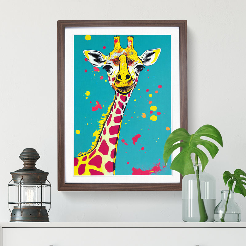 XV1022-1588X Colourful Giraffe No.2 - Single Picture Frame Print, 64cm H x 46cm W, Brown