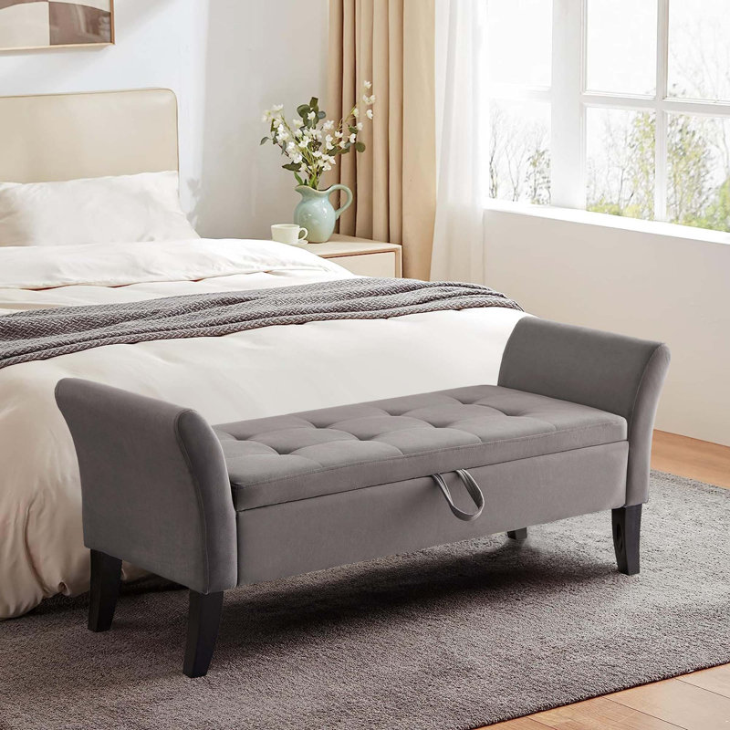 Karalin Velvet Upholstered Storage Bench, Gray