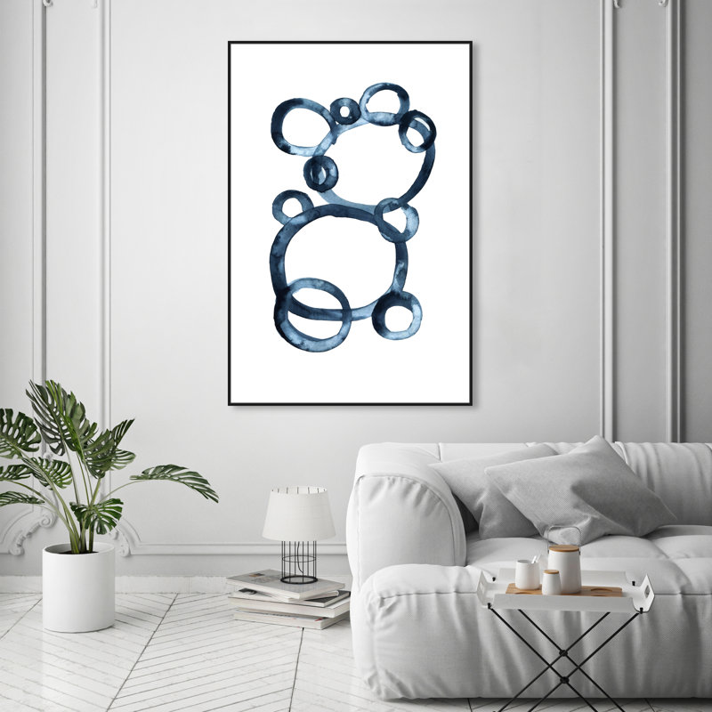 Modern Single Line Geometric Bear Print, Black Floater Framed, 55" H x 37" W