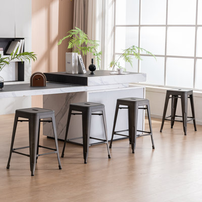 Counter Stool with Metal Frame, Backless Stackable Bar Stool