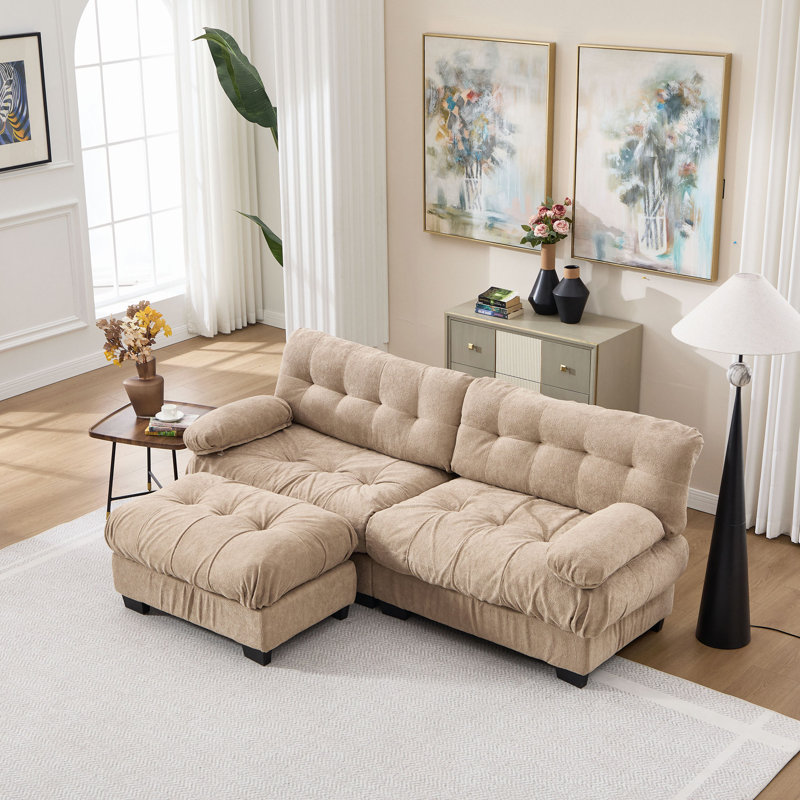 Canapé modulaire modulaire Cloud Cloud, siège en forme de L profond avec repose-pieds, canapé modulaire pour le salon, causeuse en flanelle avancée avec 4 coussins