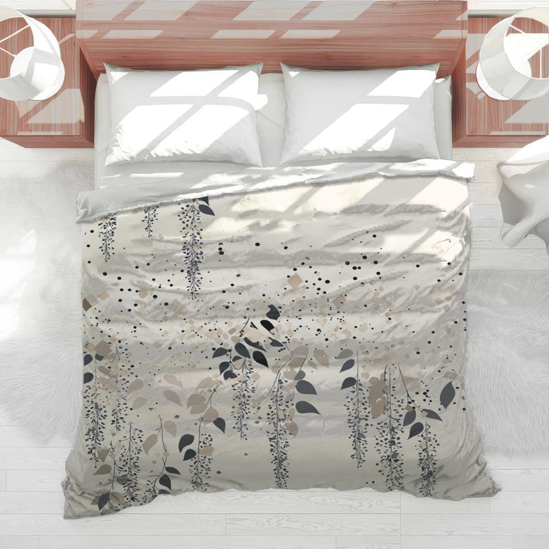 Édredon à motif floral feuilles scandinave, Édredon simple, Beige abstrait / géométrique / floral