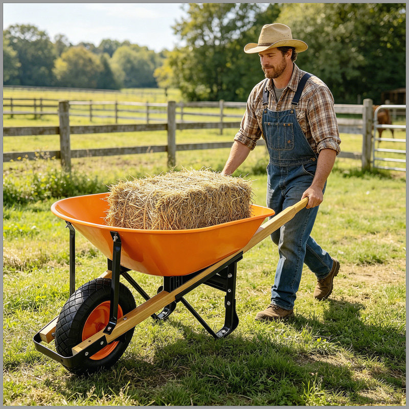 Chariot à deux roues en acier pour jardin vert 15 pouces, H 22 po x l 24,35 po x P 57,87 po