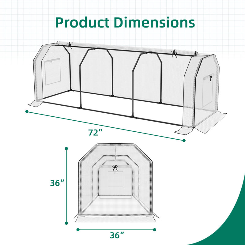 Mini Greenhouse with double Roll-Up Zippered Doors, PE Cover, 3' H x 6' W x 3' D