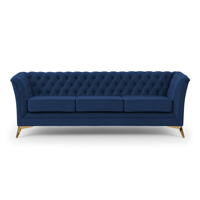 Whitby 3 Seater Velvet Sofa, Gold, Navy Blue