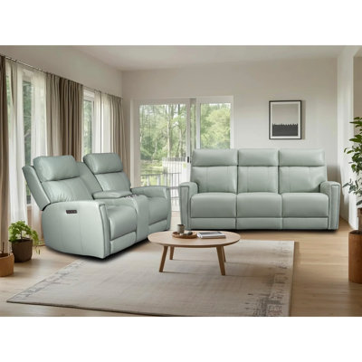 Genuine Leather And Zero Gravity Reclining Sofa Set With Power Headrest And Console by Hokku Designs