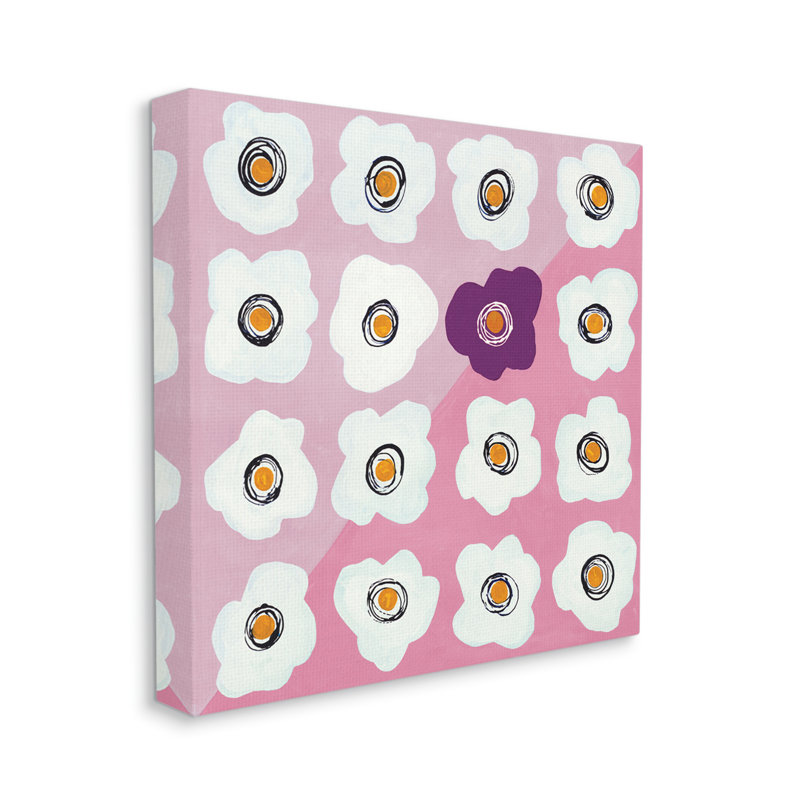 Collage de fleurs blanches mauve sur triangles, Toile tendue, H 30 po x l 30 po