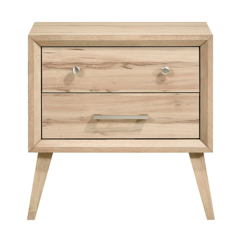 Table de chevet en chêne naturel avec 2 tiroirs, pièce classique de style Mid-Century 2 po pour chambre à coucher, style utilisation