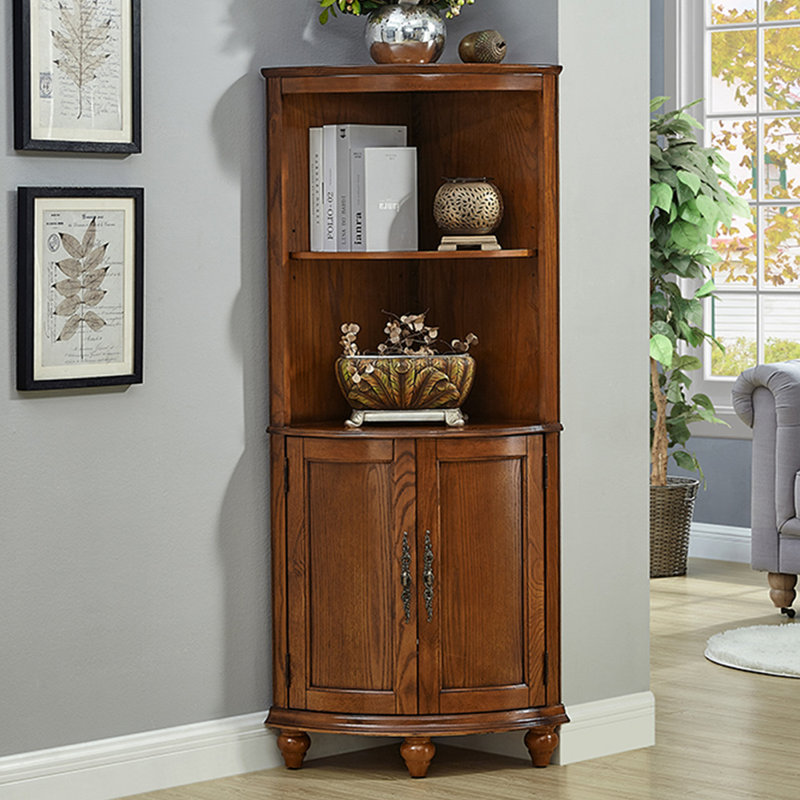 American-Style Retro Rubberwood Triangular Corner Storage Cabinet