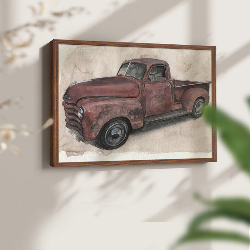 Antique Pickup I -Framed Print - Restickable, 8" H x 10" W, Walnut