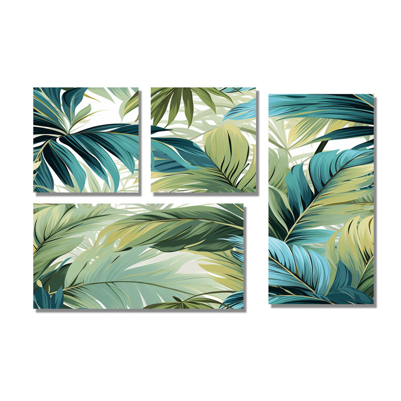 Palmier, motif tropical - art mural vert, 4 pièces, Toile tendue, Ne s’applique pas