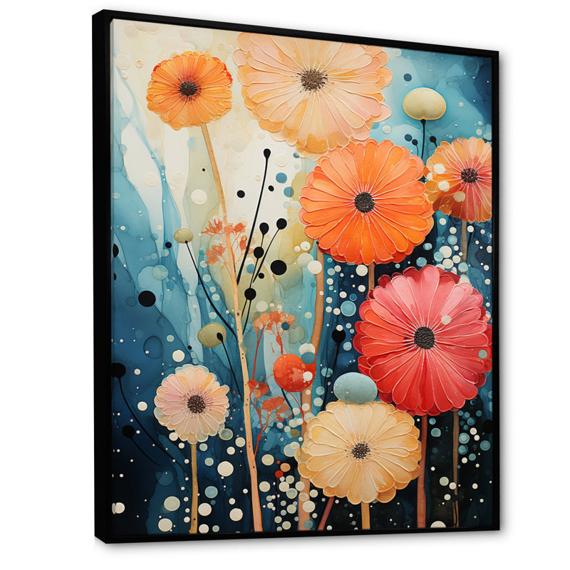 Luvenia corail bleu sarcelle contrastant contrastes II sur toile, H 32 po x l 16 po x P 1 po, Cadre flottant noir