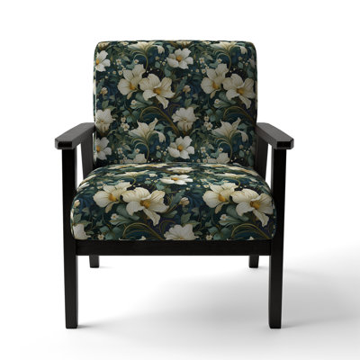 Green And Beige Wines Flowers - Upholstered Farmhouse Arm Chair, Green Accent Chair