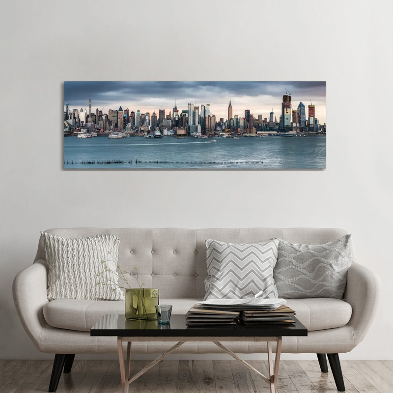 Manhattan Skyline Panorama Along The Hudson River, New York City, USA by Jan Becke - Wrapped Canvas Panoramic Print