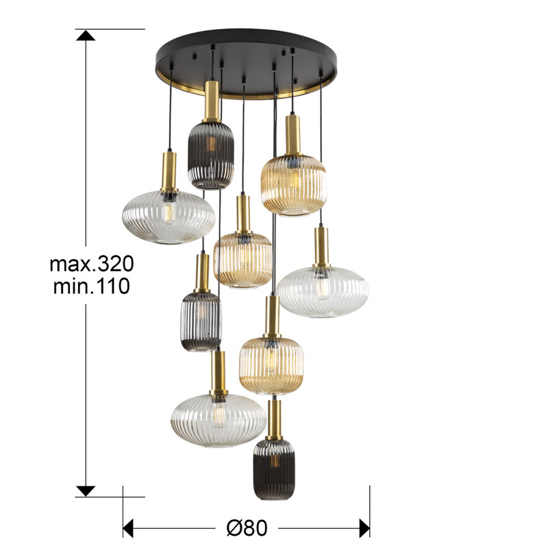 Dureau 9 - Light Matte Black Cluster Pendant