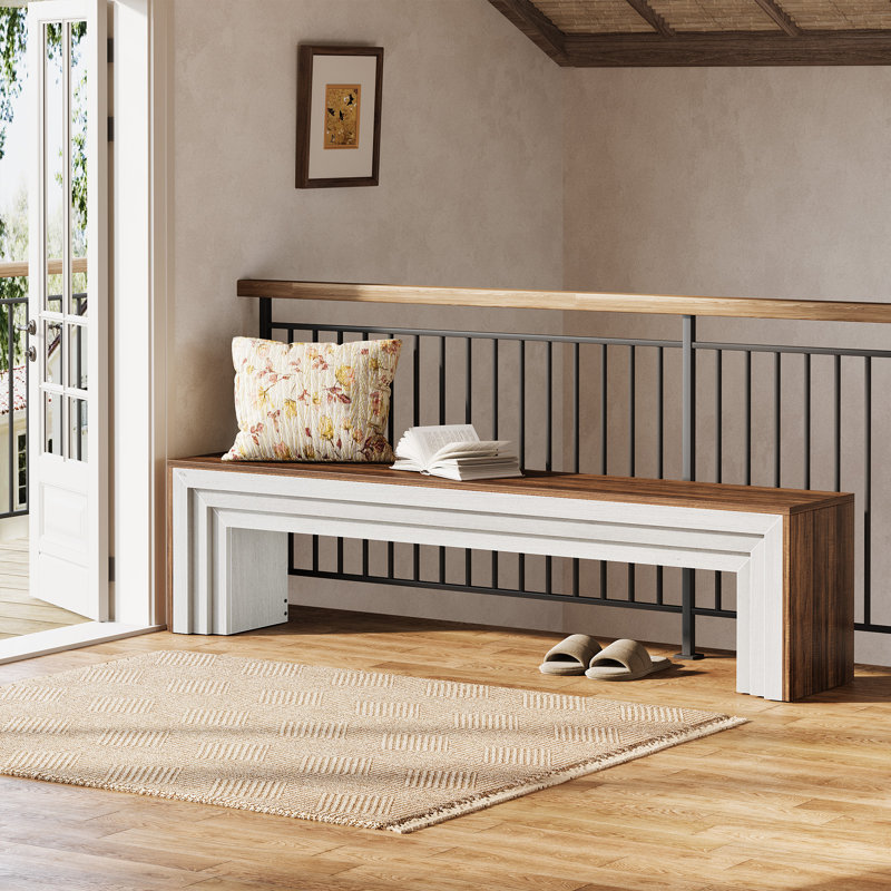 71" Extra Long Entryway Bench, Brown/White