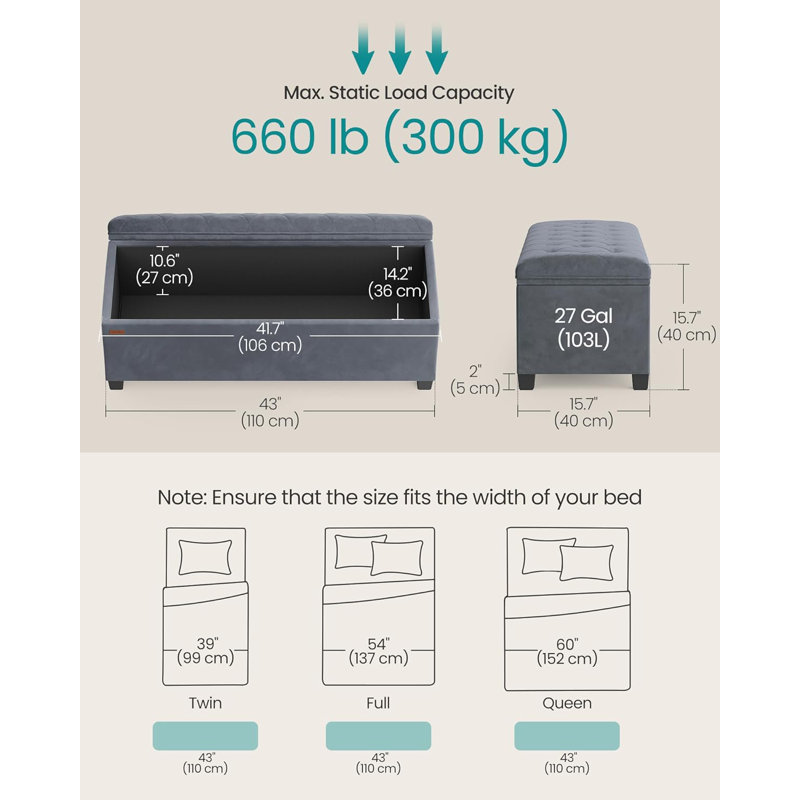 Atmane Fabric Upholstered Storage Bench, Grey