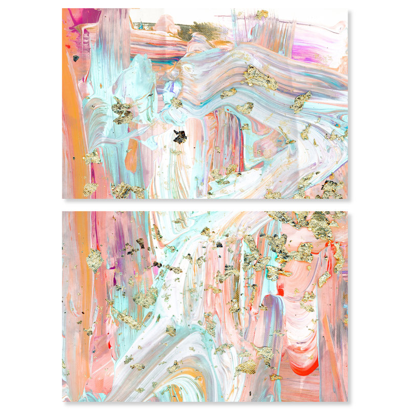 Abstrait éternel Optimist Diptych, impression sur toile rose moderne, H 20 po x l 16 po x P 0,8 po