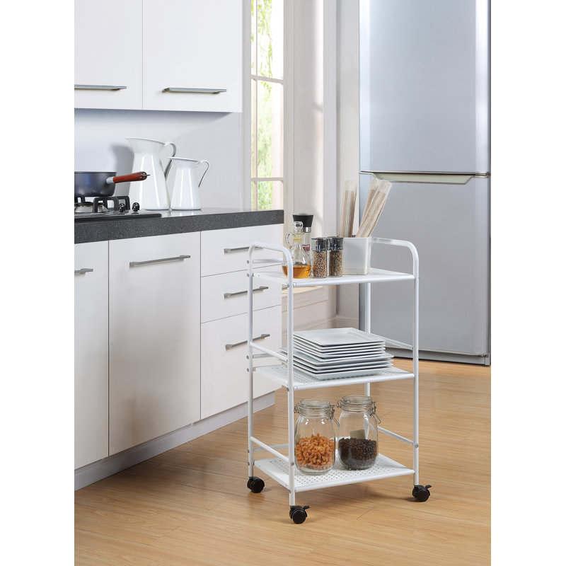 Minimalist Style 3 Tier Utility Rolling Shelf Cart, White
