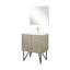 Meuble-lavabo rustique de 76 cm (L) x 51 cm (P) pour salle de bain avec comptoir en quartz, robinet or rose, miroir triangulaire de 71 cm, dessus de salle de bain blanc et haut-parleur intégré.