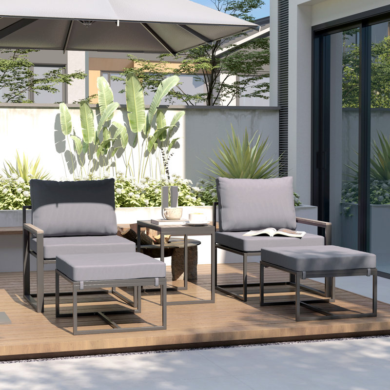 Ensemble de canapé de patio 5 pièces avec repose-pieds, coussins, gris