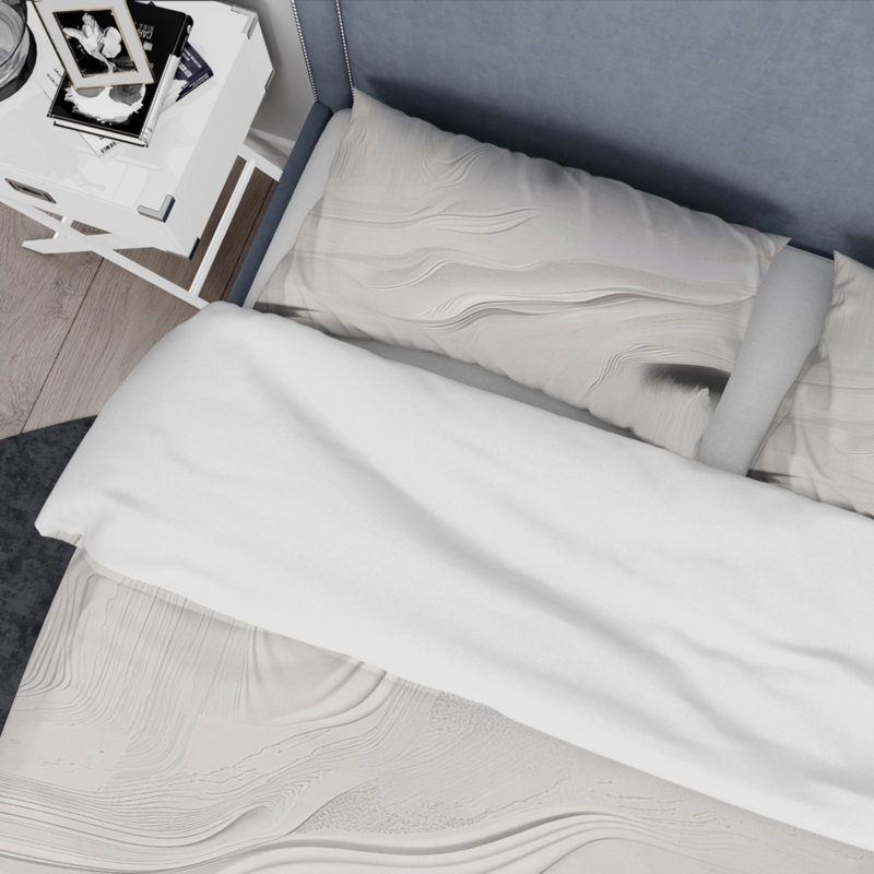Ensemble de housse de couette en microfibre / polyester blanc et gris Ripples Of Stone