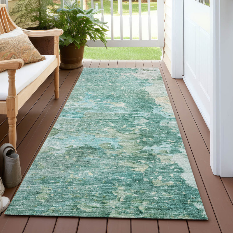 Tapis émeraude intérieur / extérieur lavable à la machine Claudian ACN1234, Tapis de couloir 2 pi 3 po x 7 pi 6 po