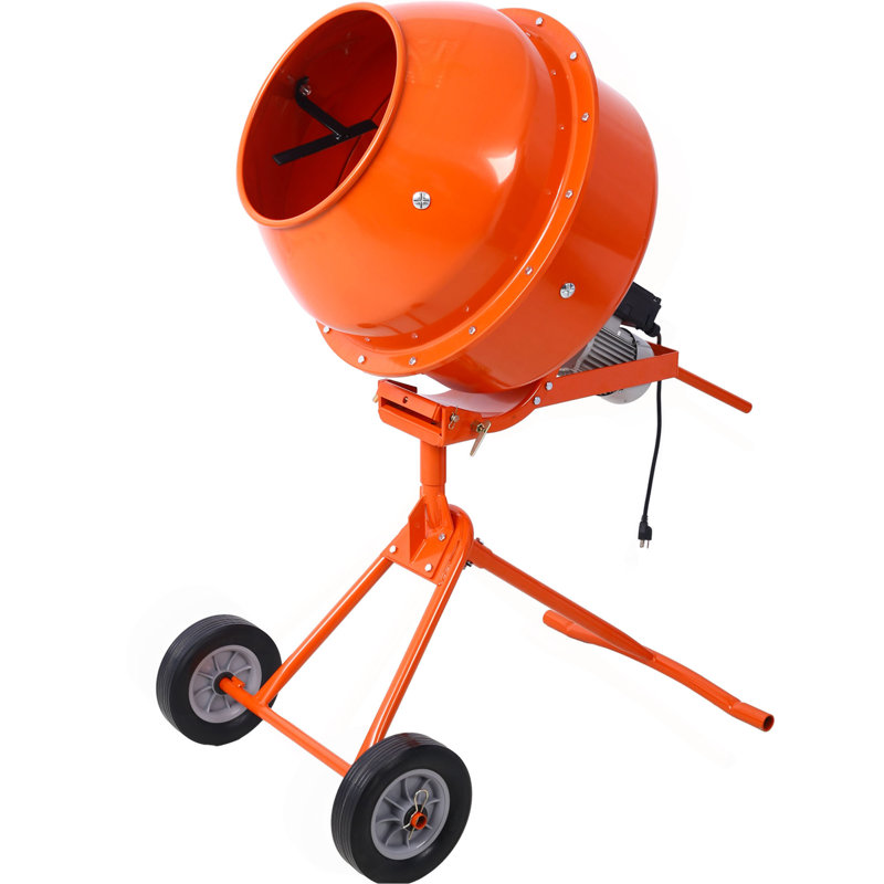370W Portable Electric Concrete Mixer Cement Mixing Barrow Machine Mixing Mortar Handle With Wheel (4.6 Cu/Ft.)