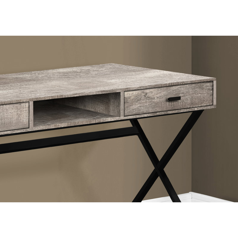 Table de bureau contemporaine avec plateau en stratifié taupe et base en métal noir pour bureau à domicile, pieds
