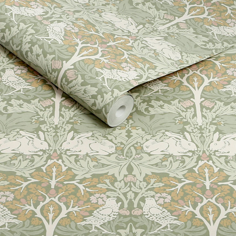 William Morris at Home Brother Rabbit Lullaby Blues Wallpaper, Green