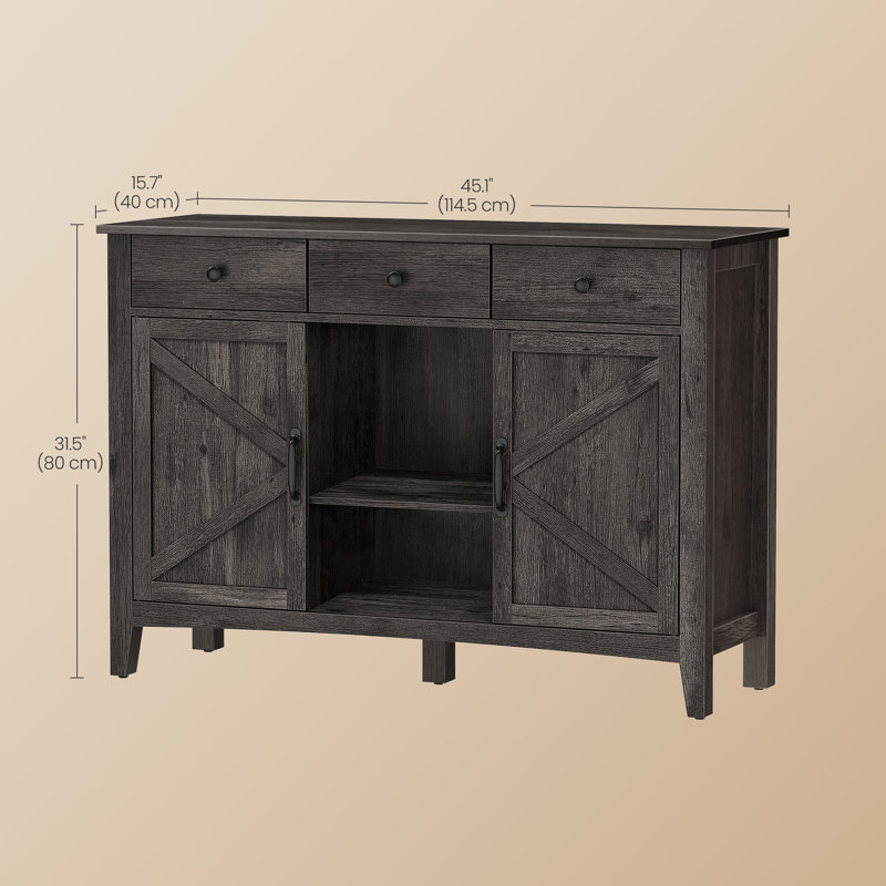 45.1"W Buffet Cabinet, Sideboard with Drawers and with Doors, Height Adjustable Shelves, Gray
