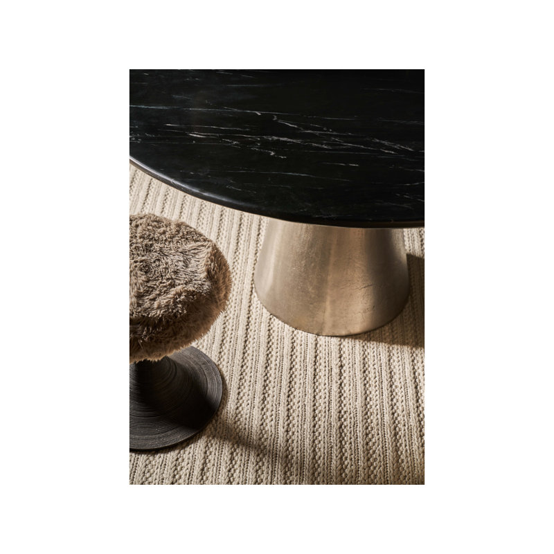 Round Black Marble Dining Table with Silver Pedestal Base