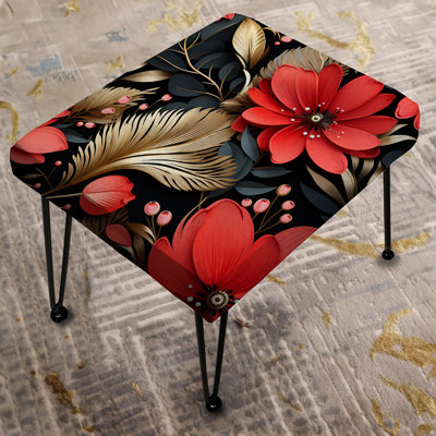 Red Golden Hollywood Glam Floral Pattern - Floral Rectangle Ottoman