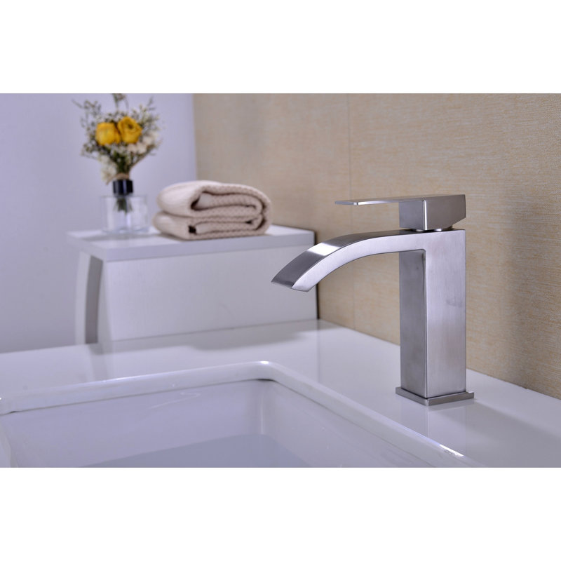Single Handle Waterfall Bathroom Vanity Sink Faucet, Brushed Nickel