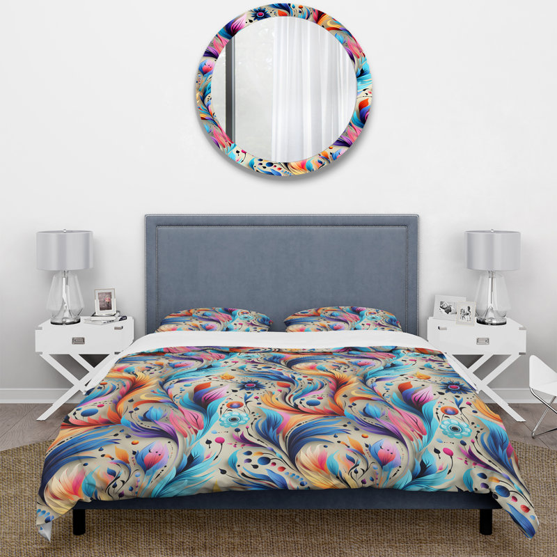 Eclectic Nomad Boho Pattern III Floral Duvet Cover, King Duvet Cover + 2 King Shams
