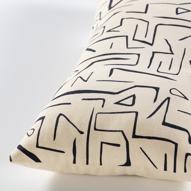 Beige and Black Cotton Lumbar Throw Pillow