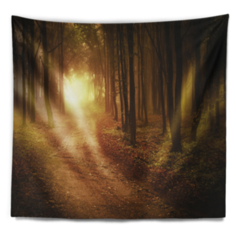 Lever du soleil sur la tapisserie de la forêt brumeuse Landscape, H 32 po x l 39 po