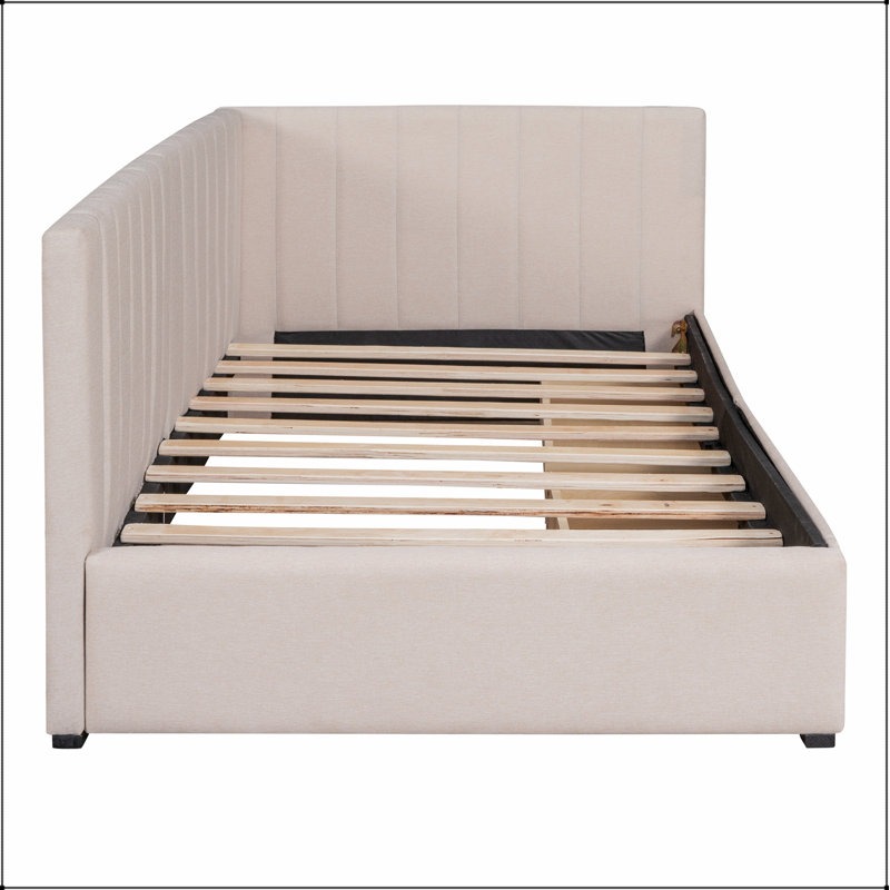 Structure de canapé-lit rembourré avec 2 tiroirs de rangement, Beige
