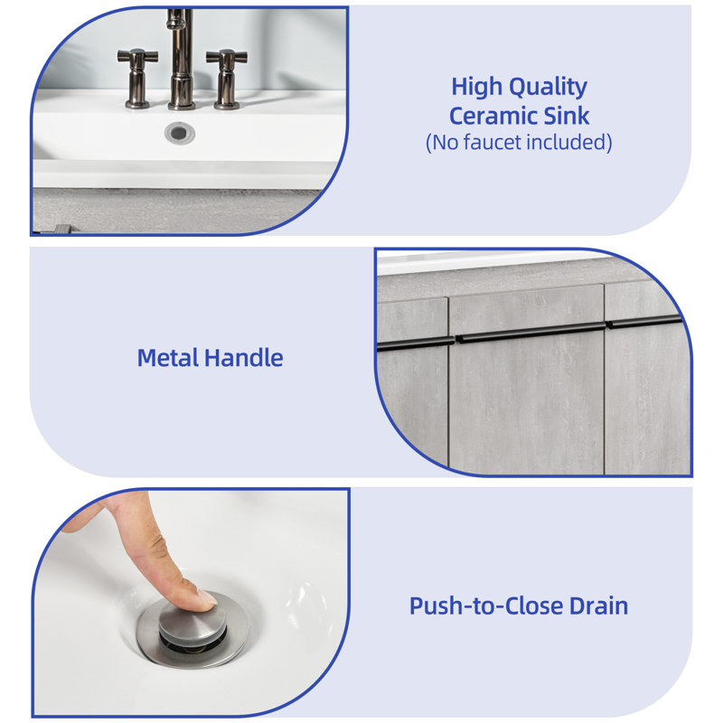 Floating Wall-Mount Bathroom Vanity with Integrated Ceramic Sink Countertop