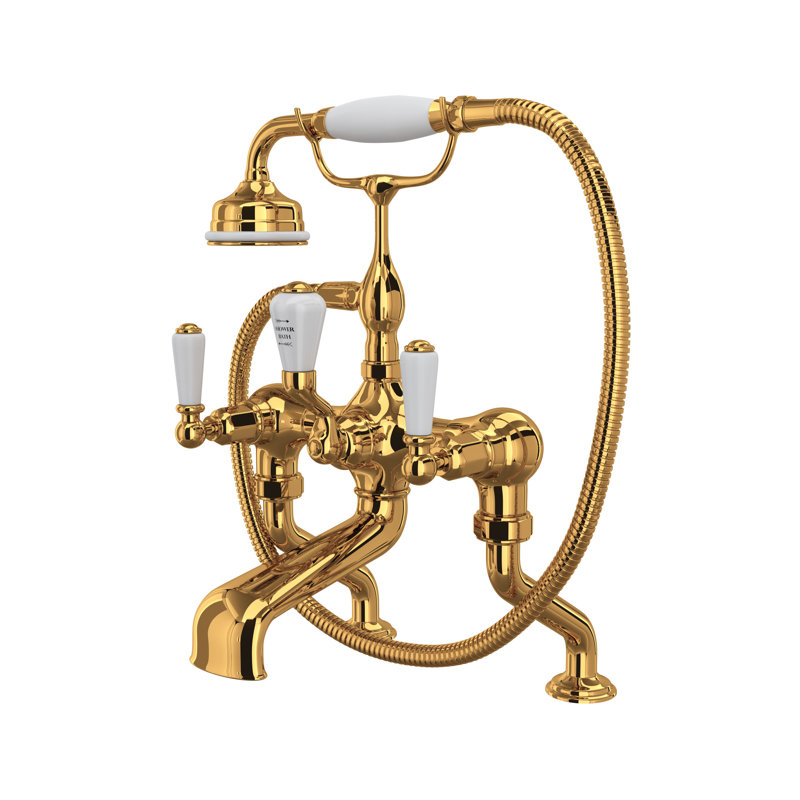 Edwardian Traditional Exposed Deck Mount Tub Filler, English Gold