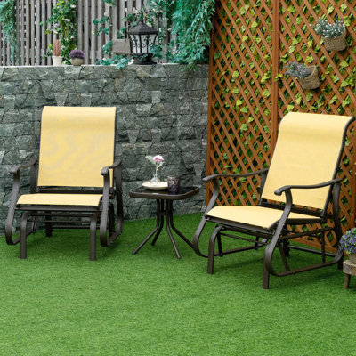 Ensemble bistro 3 pièces avec cadre en acier, table en verre trempé pour patio, jardin, cour et pelouse