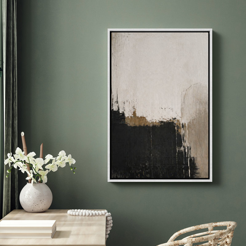 Doux ivoire beige et noir abstrait bloc minimaliste chambre à coucher, impression encadrée, art mural, 24" H x 16" W, White