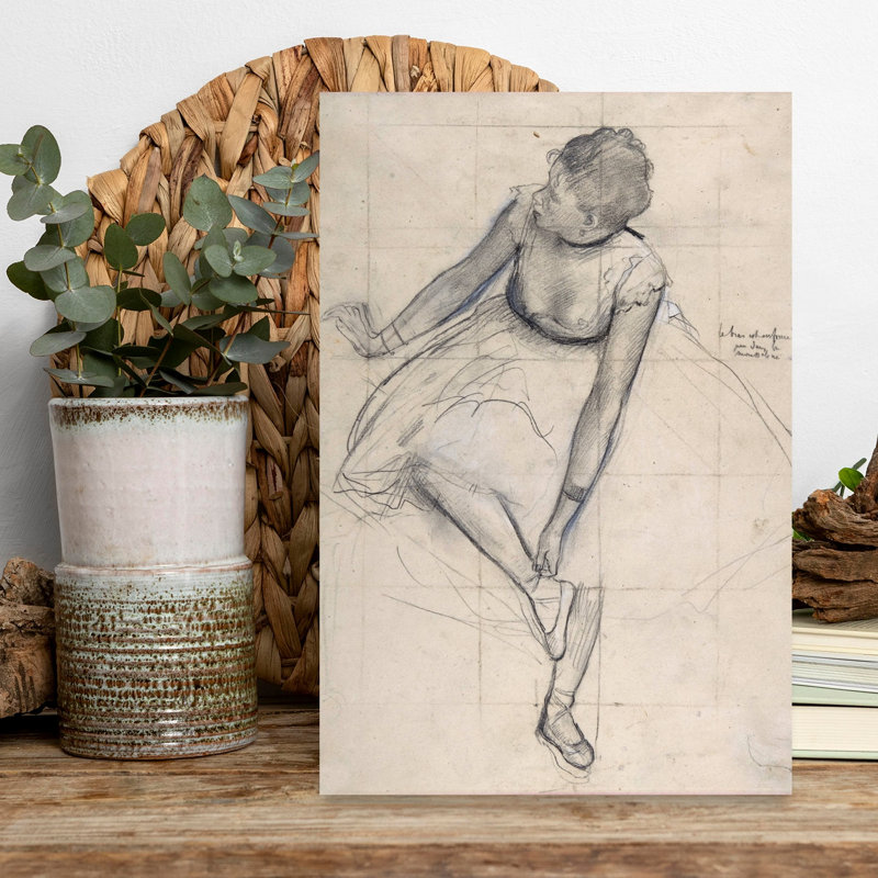 Danseuse ajustant sa chaussure, estampe d'art mural abstrait contemporain du XIXe siècle, H 18 po x l 12 po