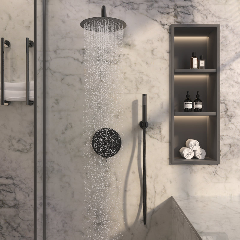 Matte Black Wall Mounted Rain Shower System with Handheld