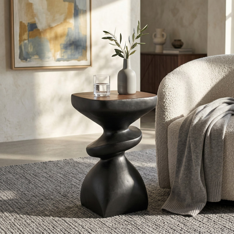 Table d'appoint noire à niveaux multiples MGO, table d'appoint sculpturale irrégulière, pré-assemblée non-KD, capacité de 76 lb, tabouret d'appoint moderne et intérieur pour l'extérieur