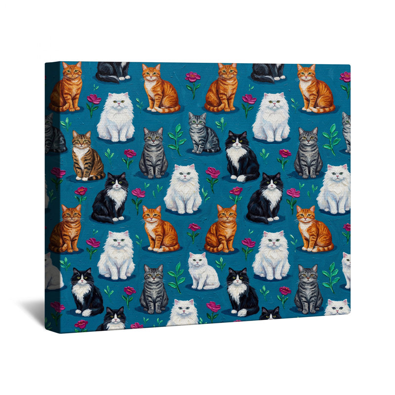 Toile tendue avec châssis varié pour chats et fleurs, 12 x 12 inches