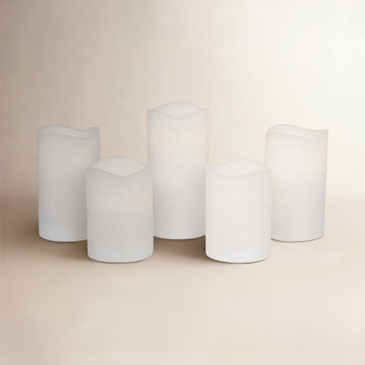 Wavy Top LED Unscented Pillar Candle Set