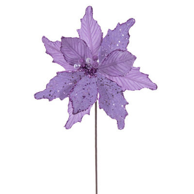 Vickerman 11.5" x 20" Velvet Sugar Poinsettia Stem. It includes three pieces per bag.