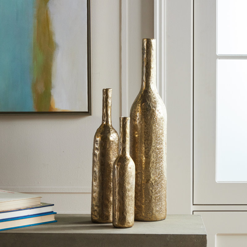 Candelora Handmade Aluminum Table Vase, Gold, 14" H x 2.75" W x 2.75" D